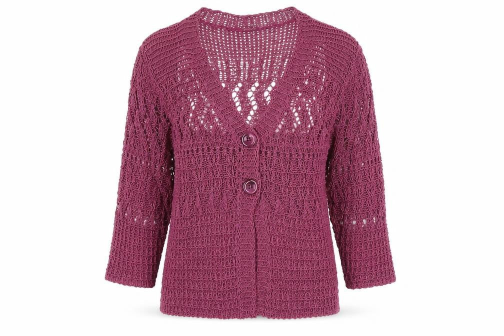 Gerry Weber Womens Pink V-Neck Herringbone Cotton Cardigan Jumper Size L