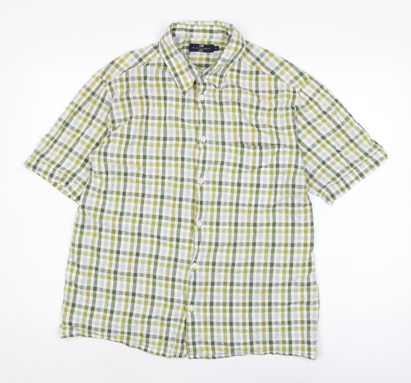Marks and Spencer Mens Green Check Cotton Button-Up Size M Collared Button