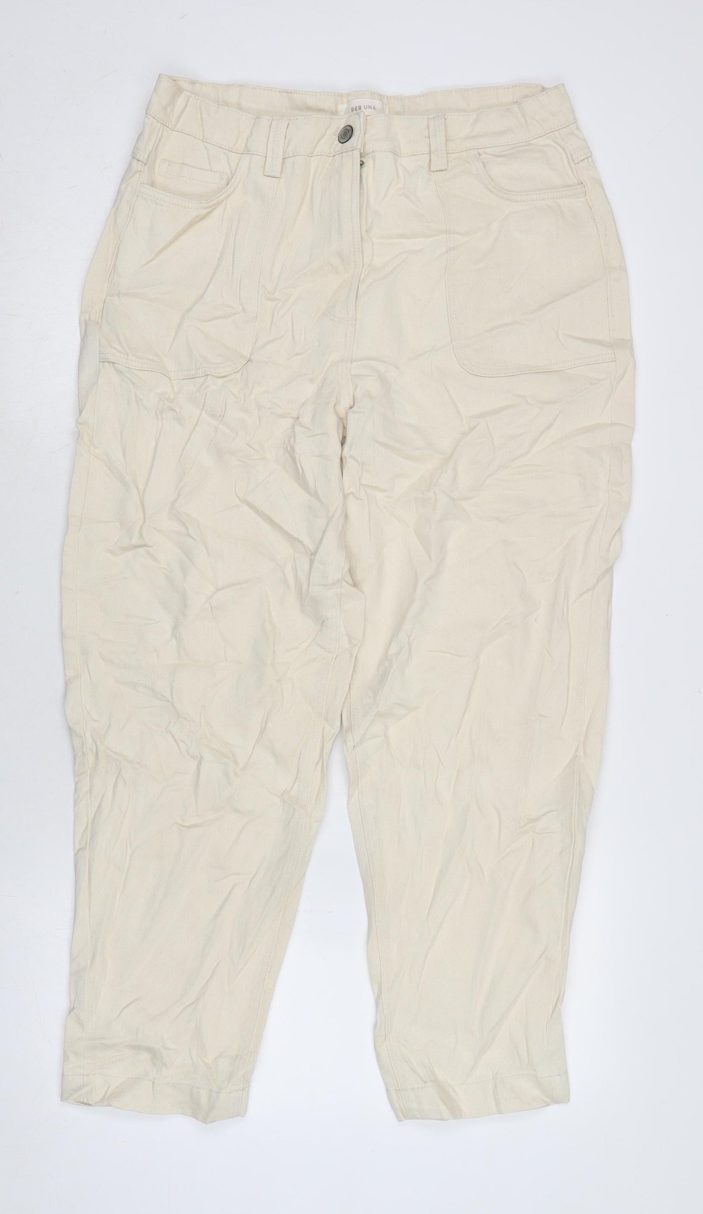 Marks and Spencer Womens Ivory Cotton Straight Jeans Size 14 L26.5 in Regular Zip