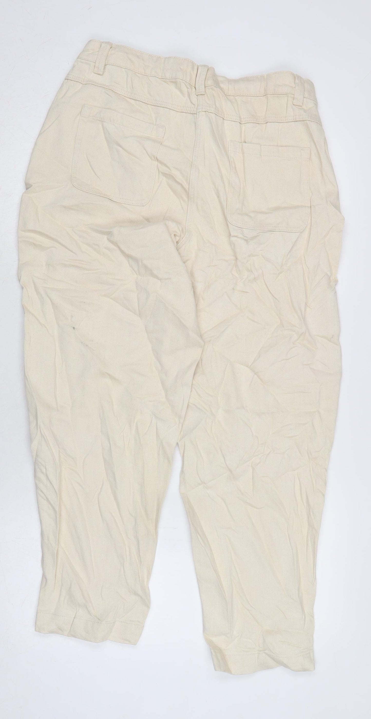 Marks and Spencer Womens Ivory Cotton Straight Jeans Size 14 L26.5 in Regular Zip