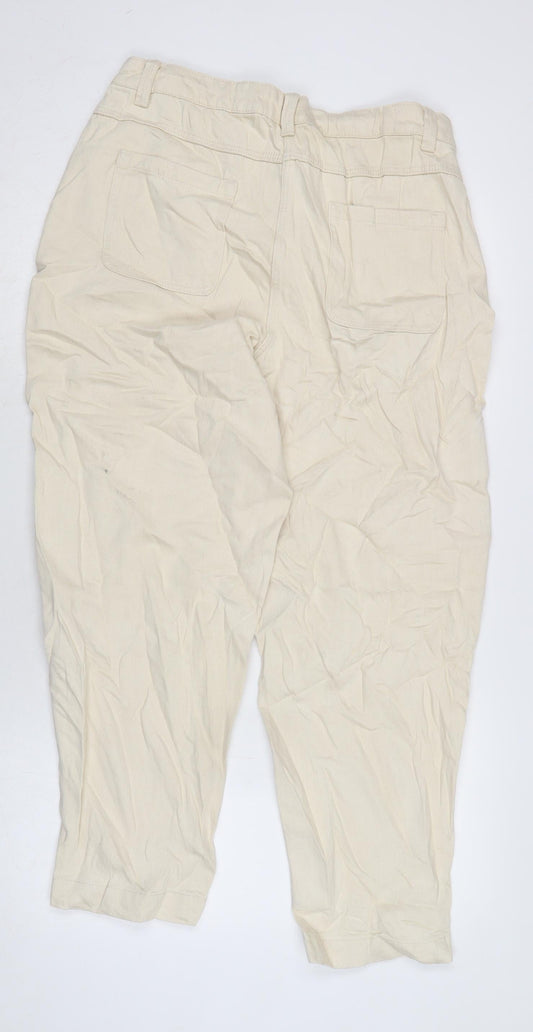 Marks and Spencer Womens Ivory Cotton Straight Jeans Size 14 L26.5 in Regular Zip