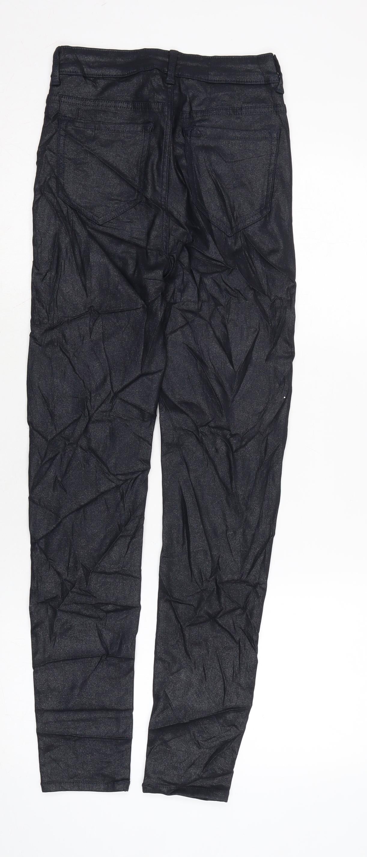 Marks and Spencer Womens Blue Cotton Trousers Size 8 L27.5 in Regular Zip - SHIMMER EFFECT.