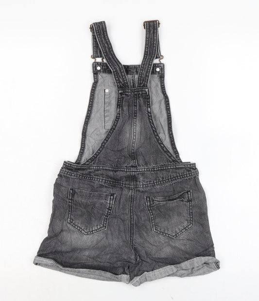 NEXT Girls Grey Cotton Dungaree One-Piece Size 9 Years Snap - PIT TO PIT 7.5I N