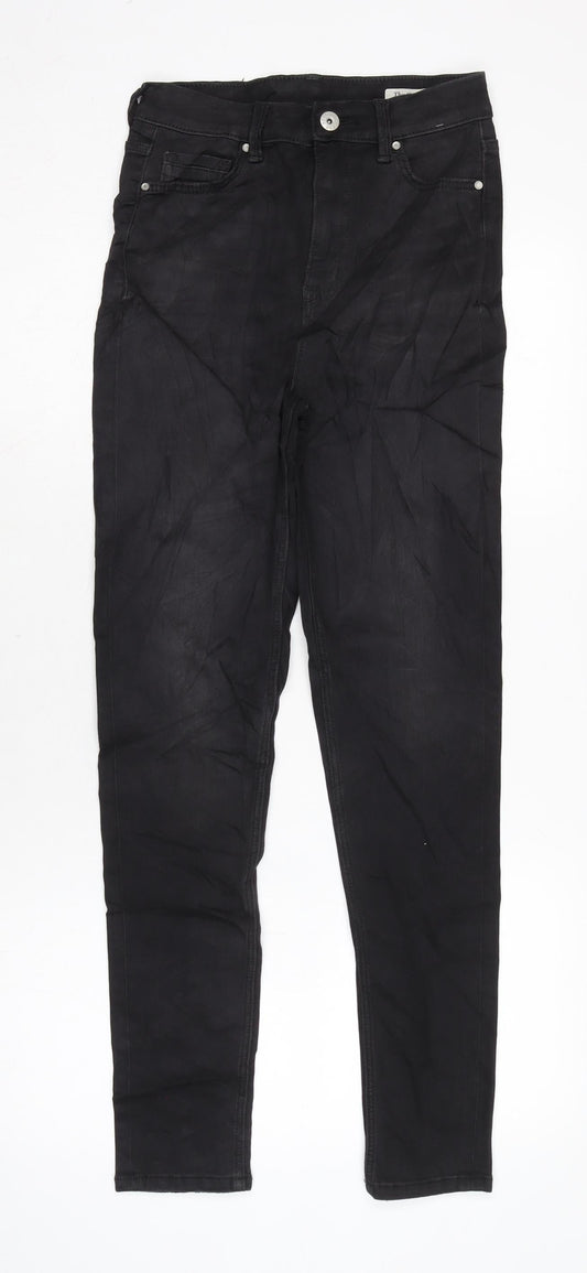 Marks and Spencer Womens Black Cotton Blend Mom Jeans Size 6 L29 in Regular Zip