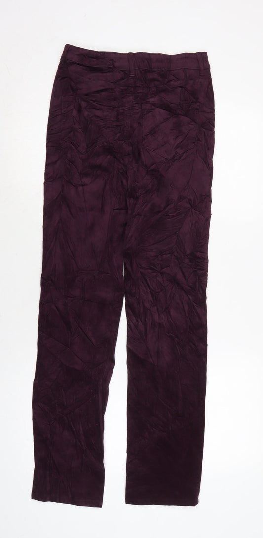 Marks and Spencer Womens Purple Cotton Trousers Size 8 L30 in Regular Zip