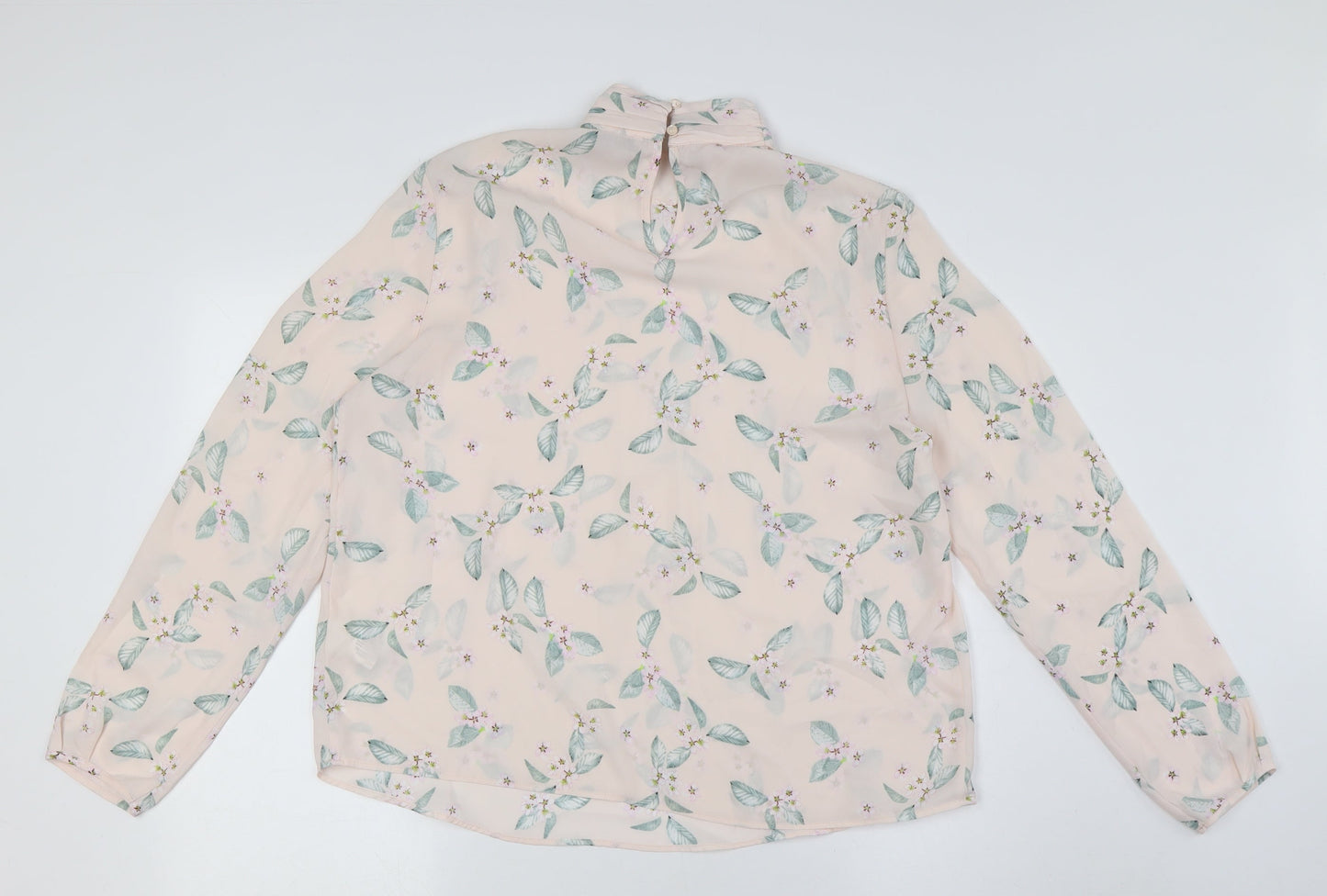 Marks and Spencer Womens Pink Floral Polyester Basic Button-Up Size 16 Mock Neck