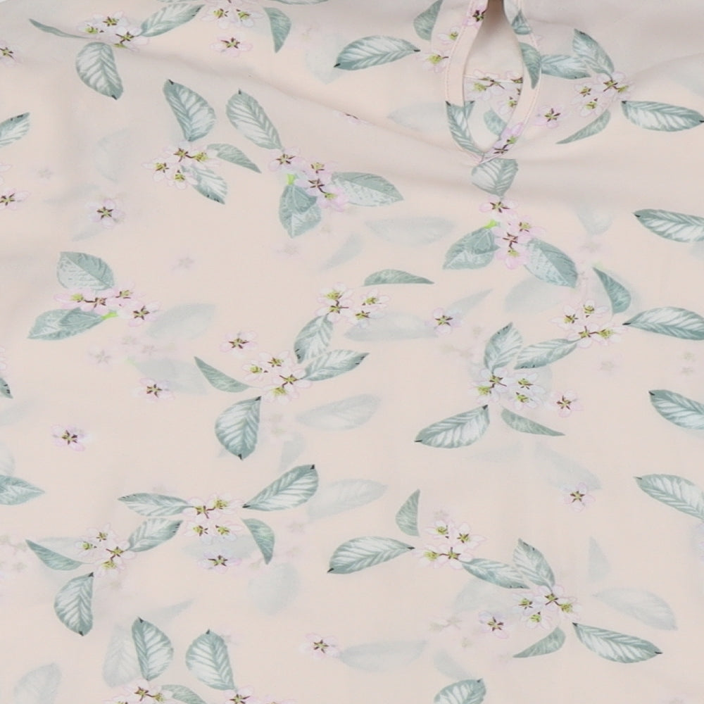 Marks and Spencer Womens Pink Floral Polyester Basic Button-Up Size 16 Mock Neck
