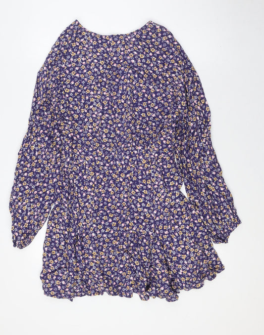 Zara Womens Multicoloured Floral Viscose A-Line Size S V-Neck