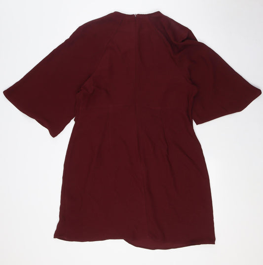 Topshop Womens Red Polyester A-Line Size 14 Round Neck Zip - Key Hole Front