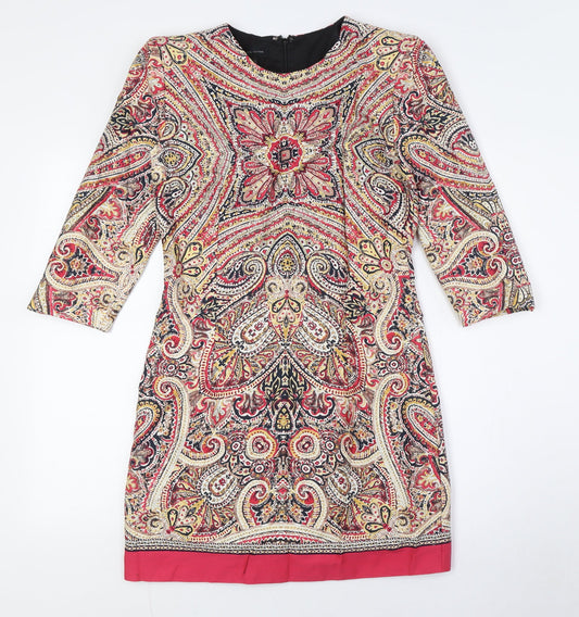 MNG Womens Multicoloured Cotton Pencil Dress Size M Round Neck Zip
