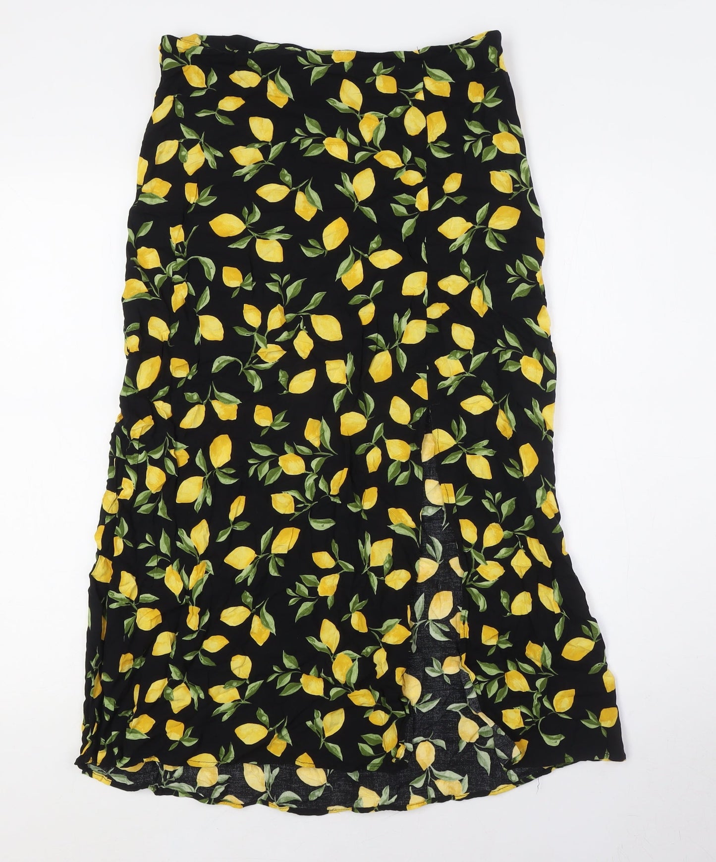 New London Womens Black Viscose A-Line Skirt Size 12 Zip - Lemon Fabric