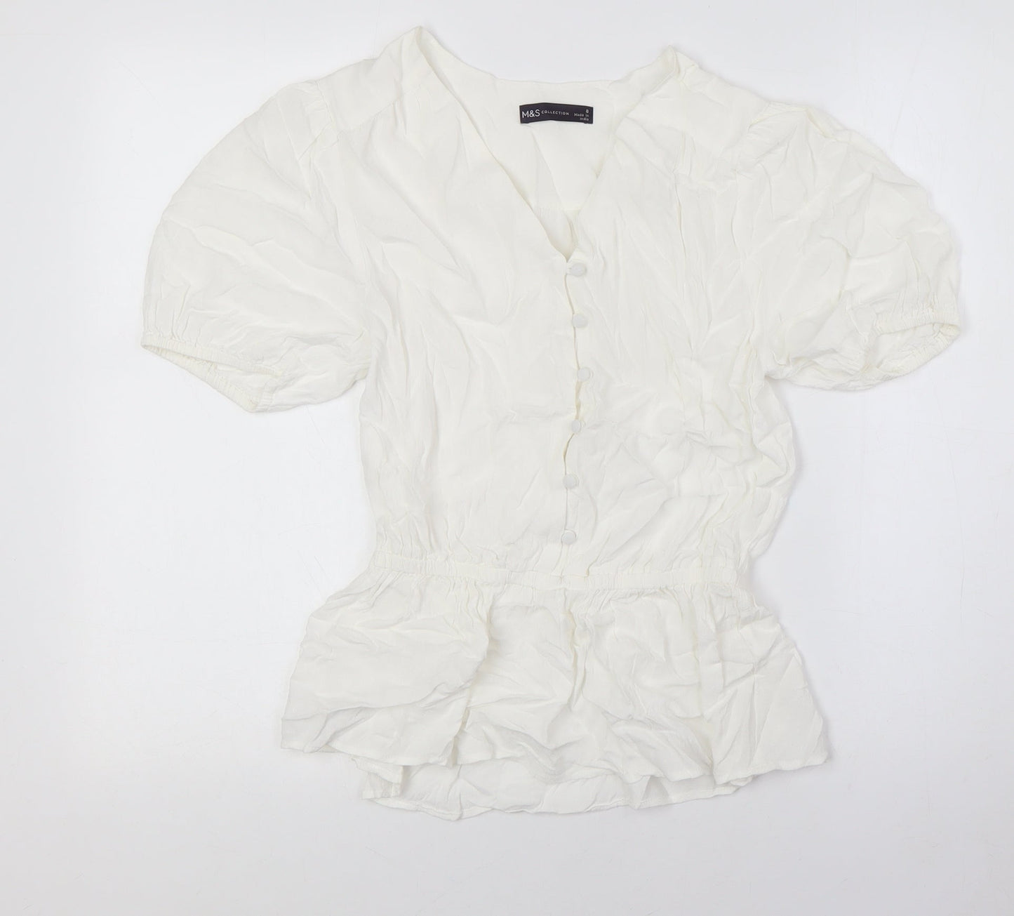 Marks and Spencer Womens Ivory Polyester Basic Button-Up Size 8 V-Neck