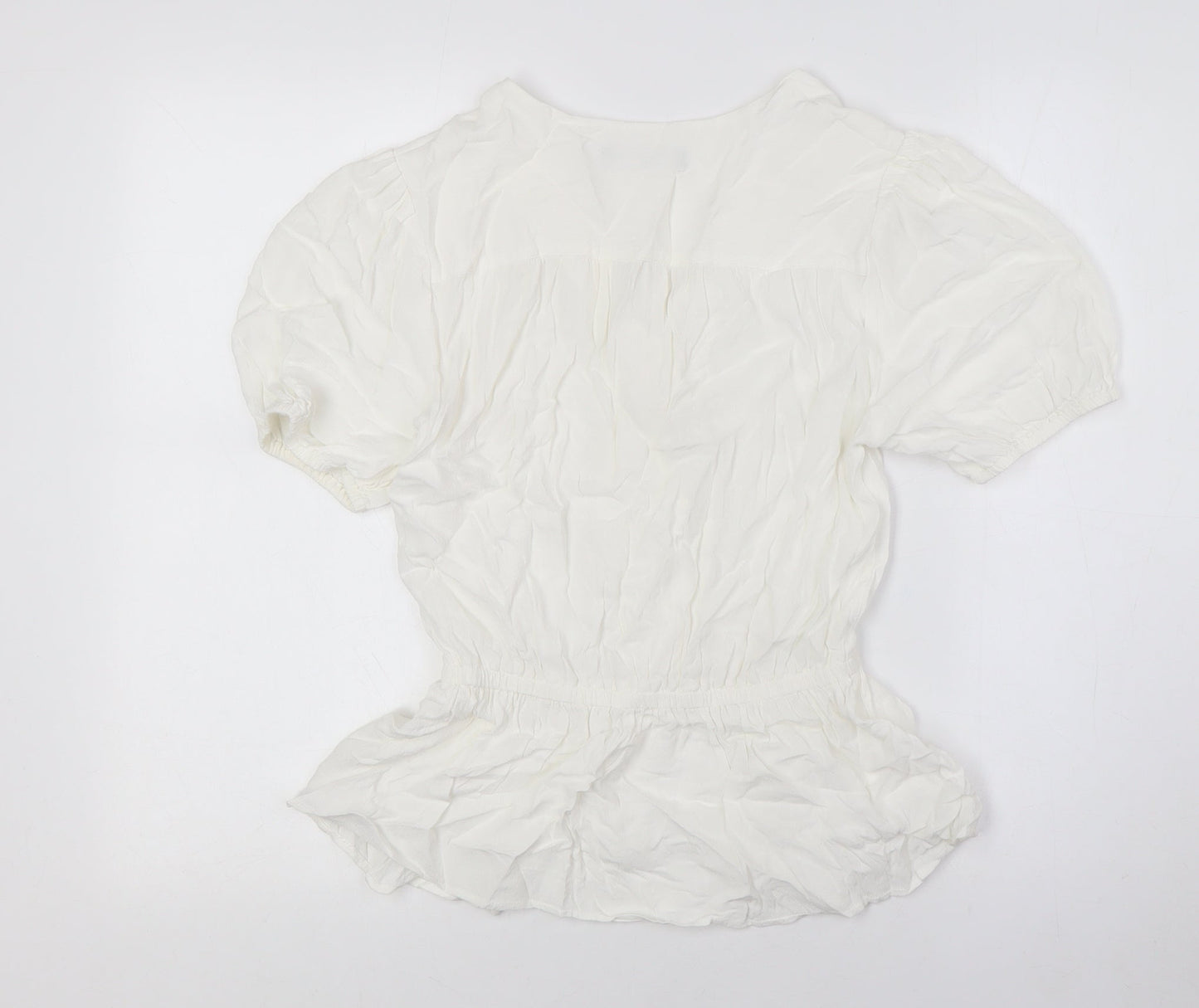 Marks and Spencer Womens Ivory Polyester Basic Button-Up Size 8 V-Neck