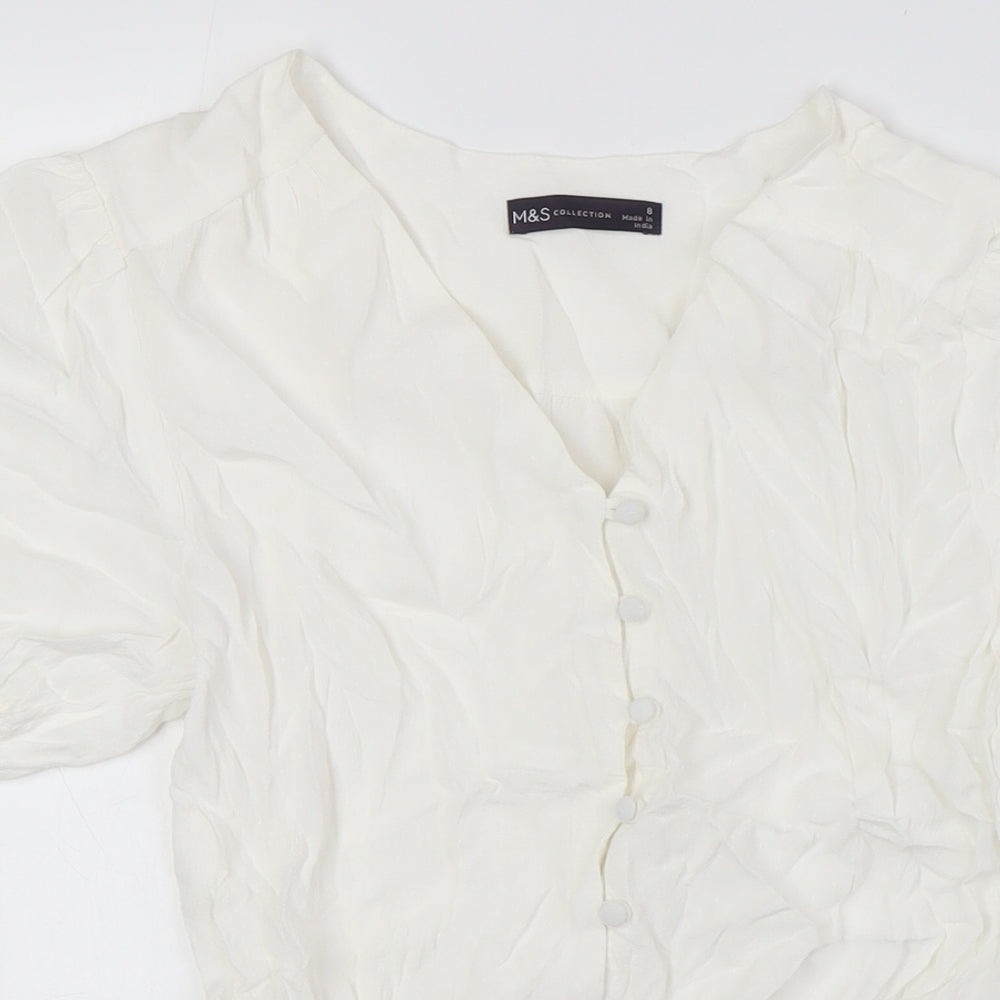 Marks and Spencer Womens Ivory Polyester Basic Button-Up Size 8 V-Neck