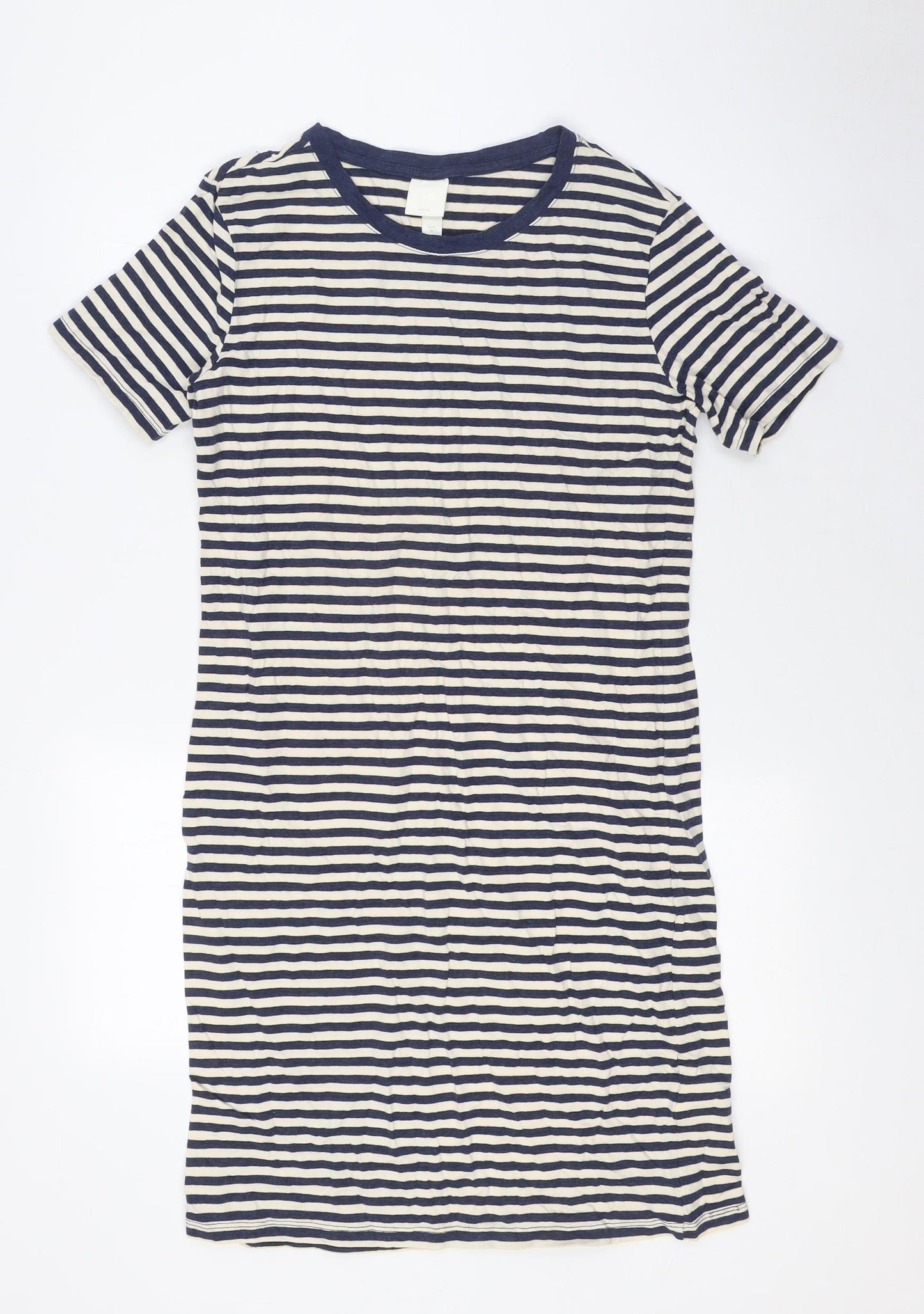 H&M Womens Blue Striped Cotton A-Line Size M Crew Neck