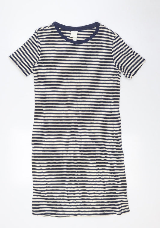 H&M Womens Blue Striped Cotton A-Line Size M Crew Neck