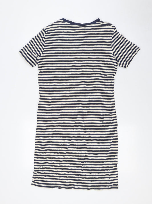 H&M Womens Blue Striped Cotton A-Line Size M Crew Neck