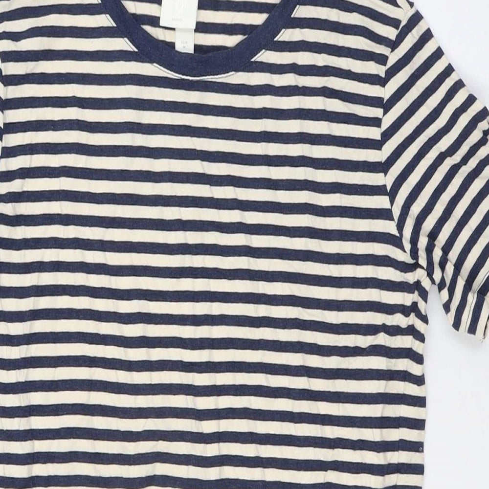 H&M Womens Blue Striped Cotton A-Line Size M Crew Neck