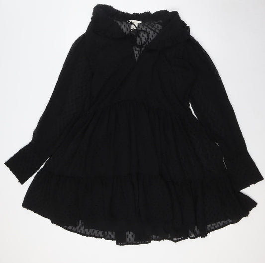 H&M Womens Black Polyester A-Line Size 4 V-Neck Tie