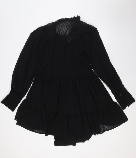 H&M Womens Black Polyester A-Line Size 4 V-Neck Tie