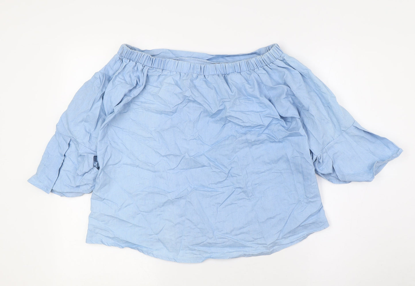 Stella Womens Blue Cotton Basic Button-Up Size 10 Off the Shoulder - Embroidery