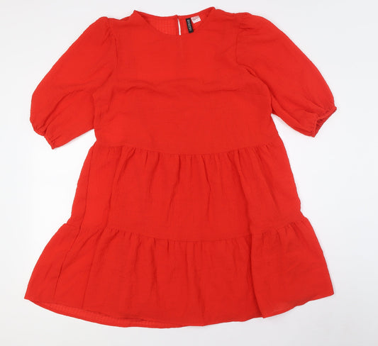 Divided by H&M Womens Red Polyester A-Line Size S Round Neck