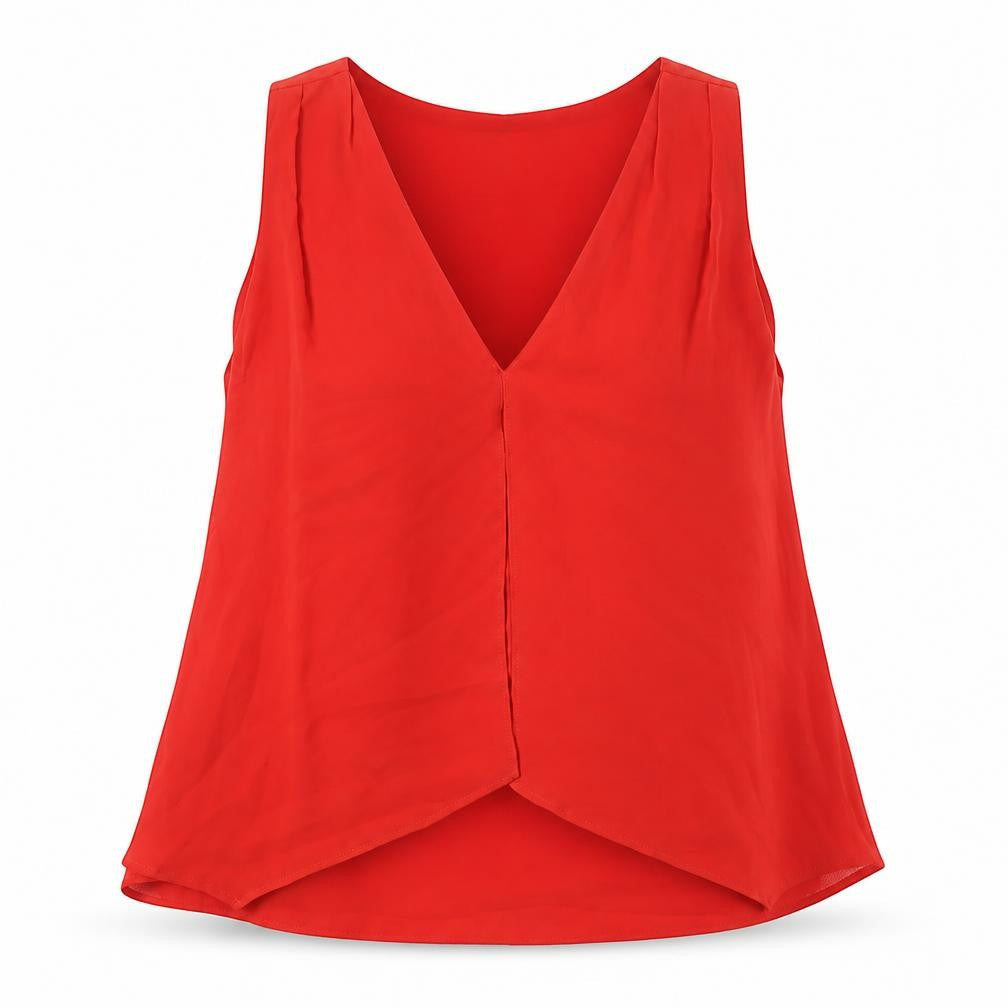 Mango Womens Orange Polyester Basic Button-Up Size S V-Neck - Layered