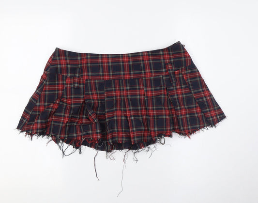 Urban Outfitters Womens Multicoloured Polyester A-Line Skirt Size L Zip - Tartan, Raw Hem