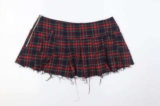 Urban Outfitters Womens Multicoloured Polyester A-Line Skirt Size L Zip - Tartan, Raw Hem