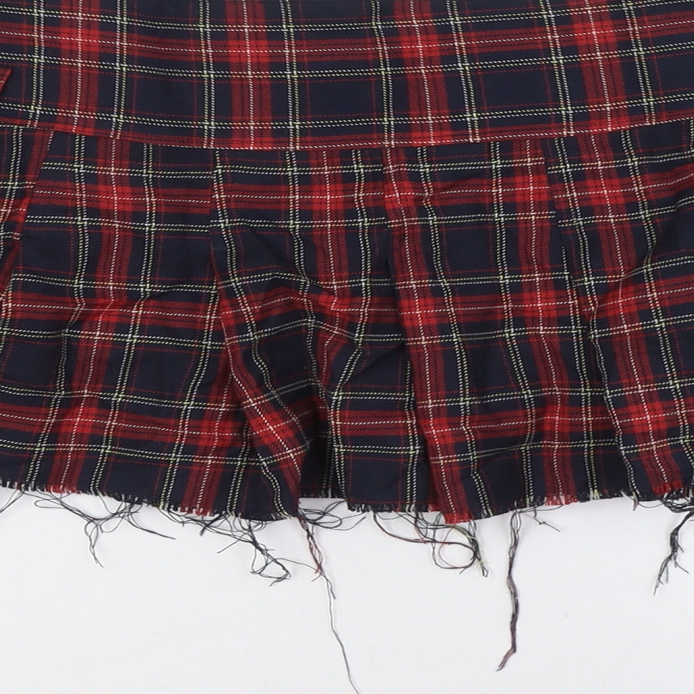 Urban Outfitters Womens Multicoloured Polyester A-Line Skirt Size L Zip - Tartan, Raw Hem