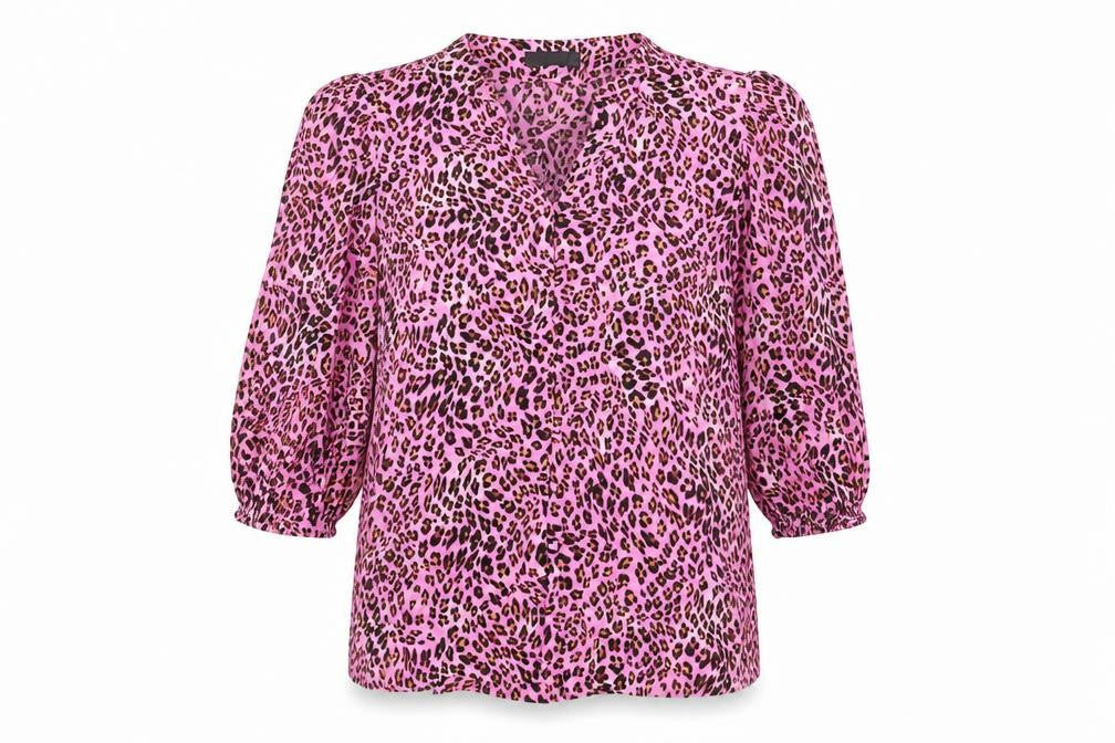 Marks & Spencer Womens Pink Animal Print Viscose Basic Button-Up Size 12 V-Neck