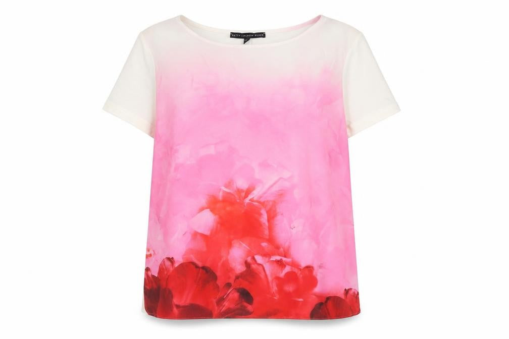 Front view of Betty Jackson Black women’s white polyester basic t-shirt, size UK 12, boat neck
