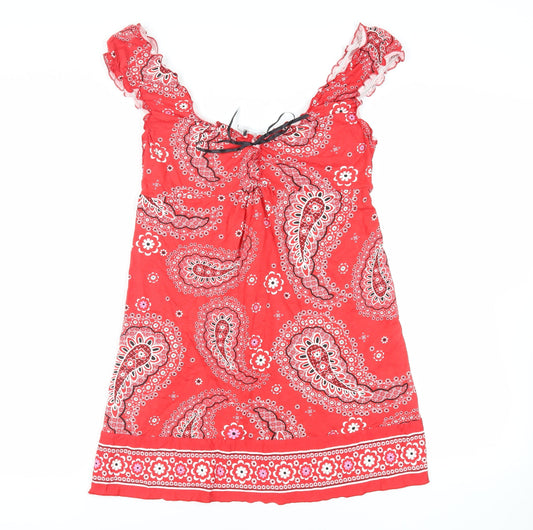 New Look Womens Red Paisley Viscose Mini Size 14 Sweetheart Pullover