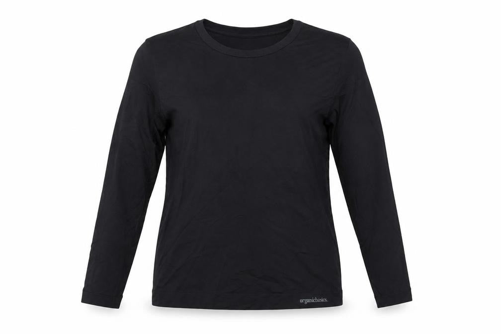 Organic Basics Womens Black Nylon Basic T-Shirt Size XL Crew Neck Pullover - Gym Workout Running