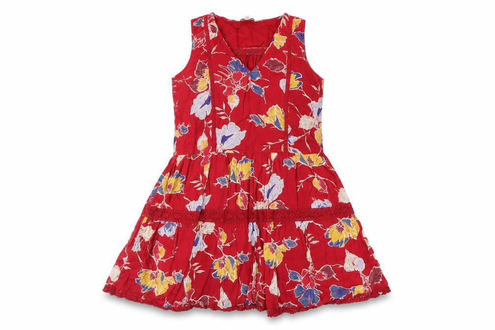Next Womens Red Floral Cotton Fit & Flare Size 12 V-Neck Pullover