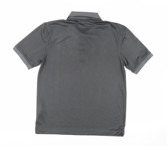Dunlop Mens Grey Striped Polyester Polo Size S Collared Button