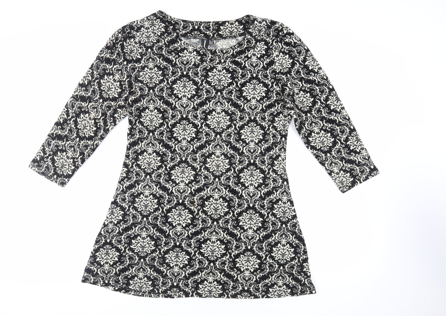 Izabel London Womens Black Paisley Acrylic Mini Size 16 Round Neck Pullover