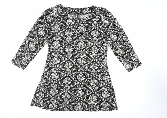 Izabel London Womens Black Paisley Acrylic Mini Size 16 Round Neck Pullover