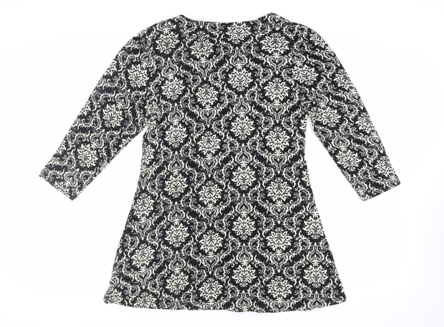 Izabel London Womens Black Paisley Acrylic Mini Size 16 Round Neck Pullover