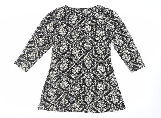 Izabel London Womens Black Paisley Acrylic Mini Size 16 Round Neck Pullover