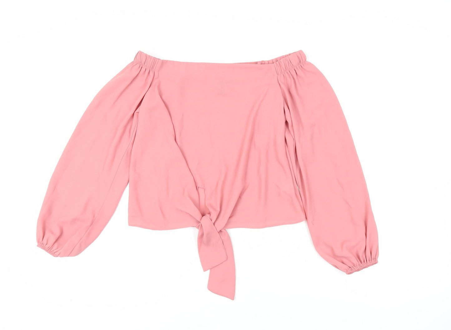 New Look Womens Pink Polyester Cropped Blouse Size 8 Off the Shoulder - Tie Front