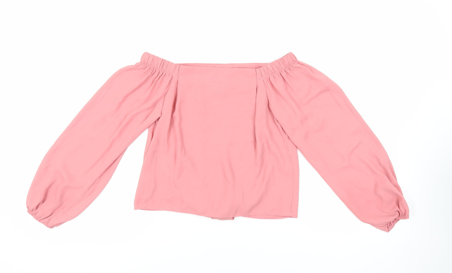 New Look Womens Pink Polyester Cropped Blouse Size 8 Off the Shoulder - Tie Front