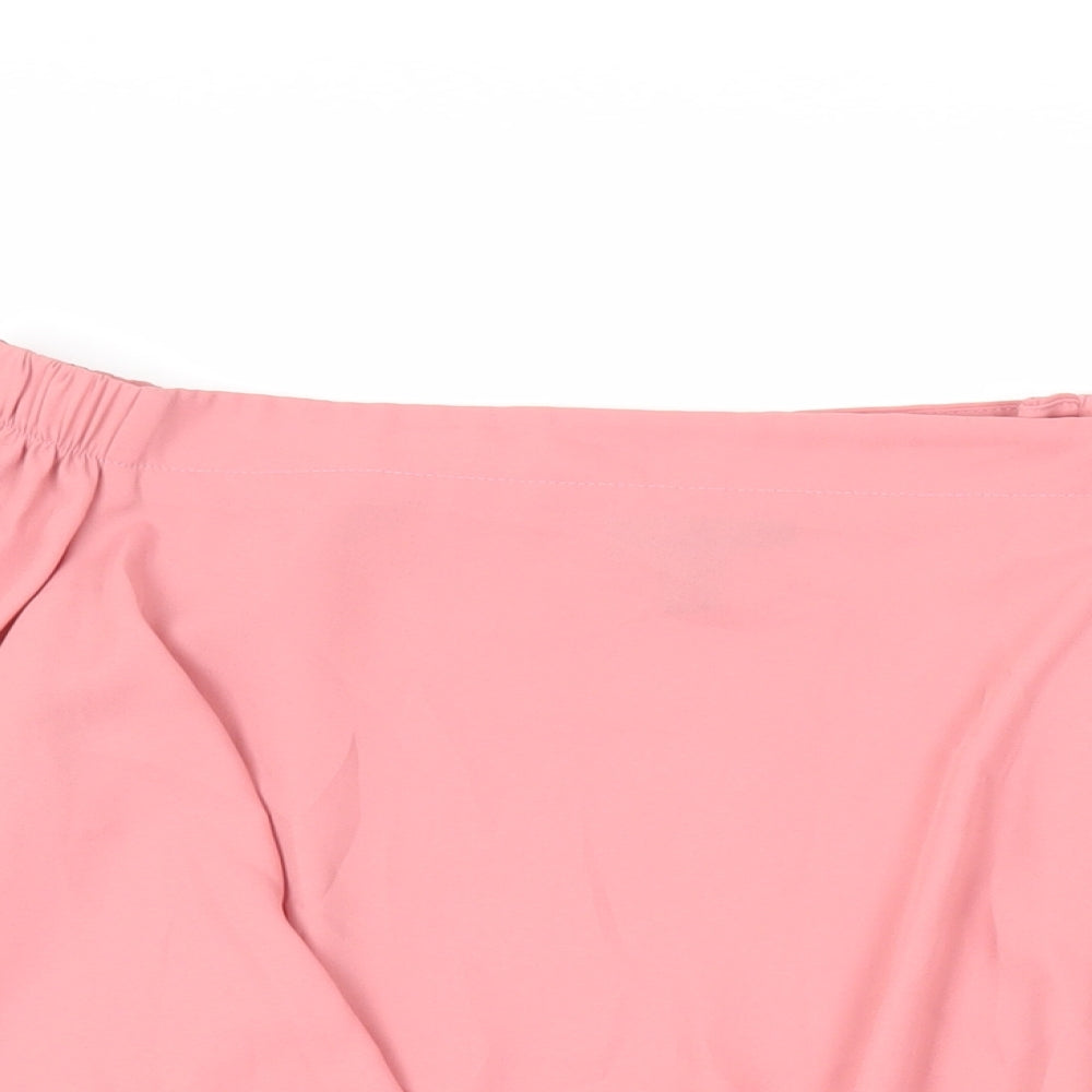 New Look Womens Pink Polyester Cropped Blouse Size 8 Off the Shoulder - Tie Front