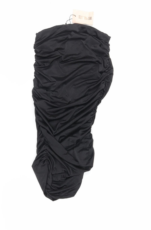 Missguided Womens Black Polyester Bodycon Size 10 Off the Shoulder Pullover - Ruched Strapless