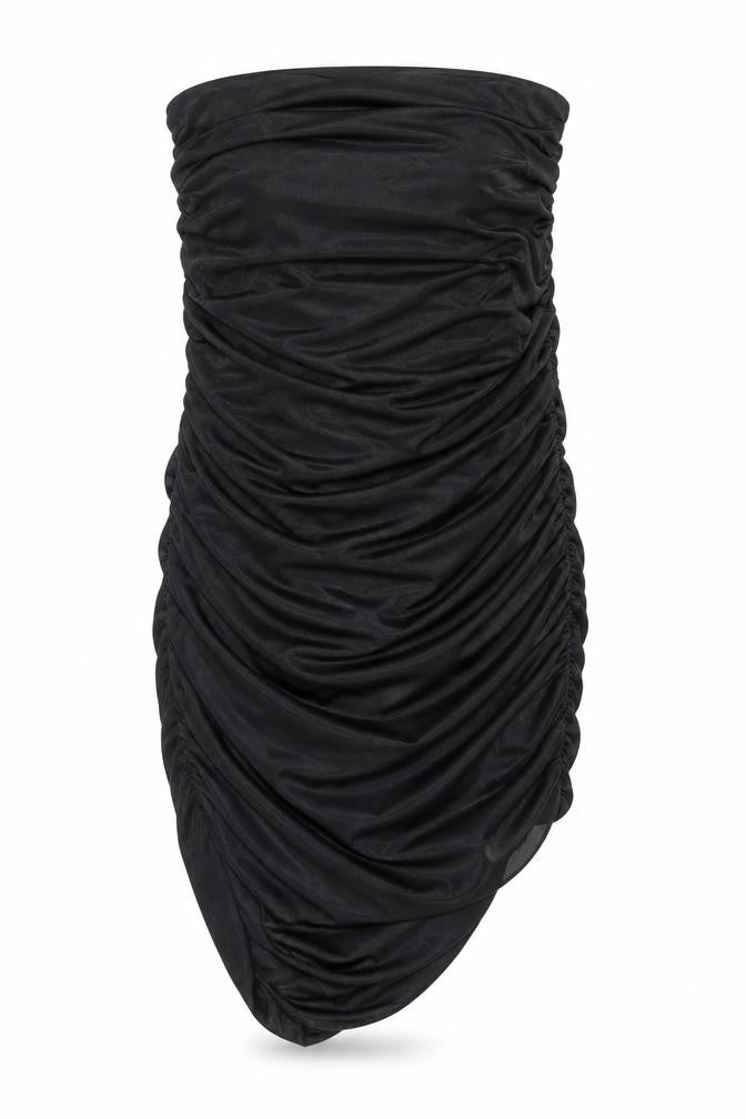 Front view of Missguided women’s black polyester bodycon, size UK 10, off the shoulder pullover - ruched strapless