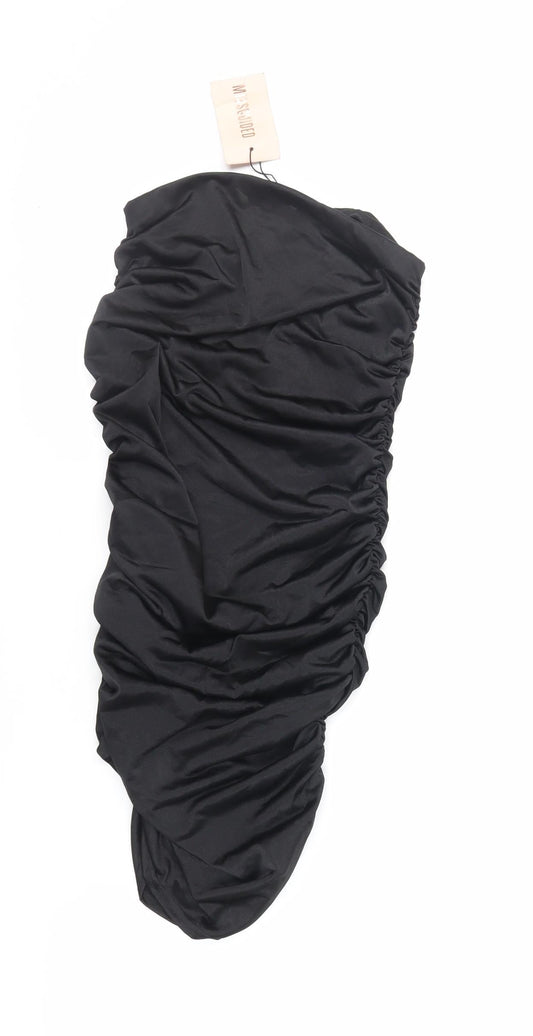 Missguided Womens Black Polyester Bodycon Size 10 Off the Shoulder Pullover - Ruched Strapless
