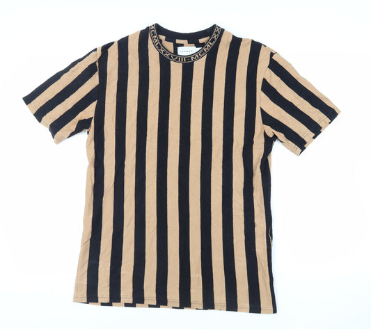 Topman Womens Black Striped Cotton Basic T-Shirt Size S Crew Neck