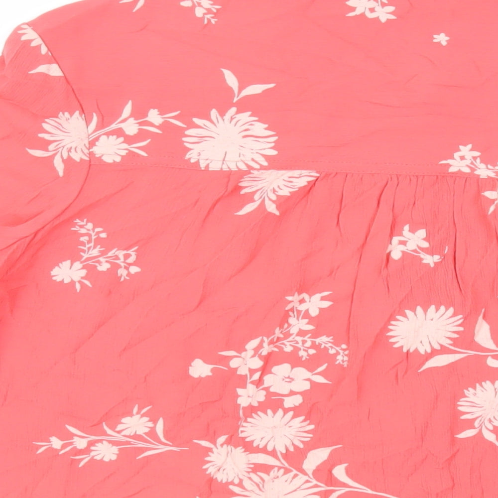 Marks and Spencer Womens Pink Floral Viscose Basic Button-Up Size 10 Collared