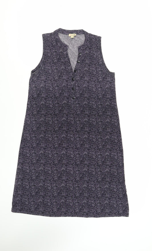 CREW Womens Purple Geometric Polyester A-Line Size S V-Neck Button