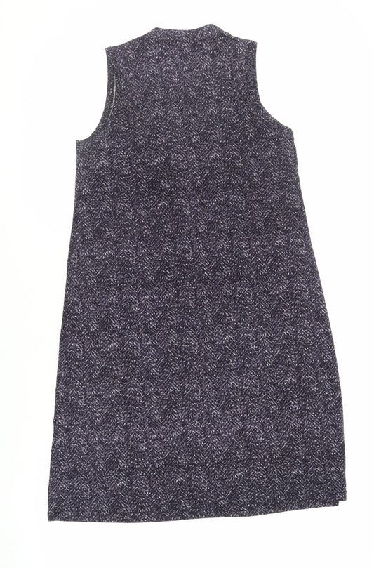 CREW Womens Purple Geometric Polyester A-Line Size S V-Neck Button